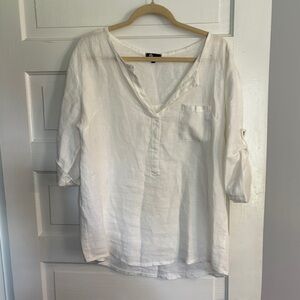 JM Collection Women's White V-Neck Linen Blouse